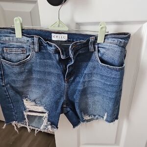 Cello Distressed Blue Denim Jean Shorts